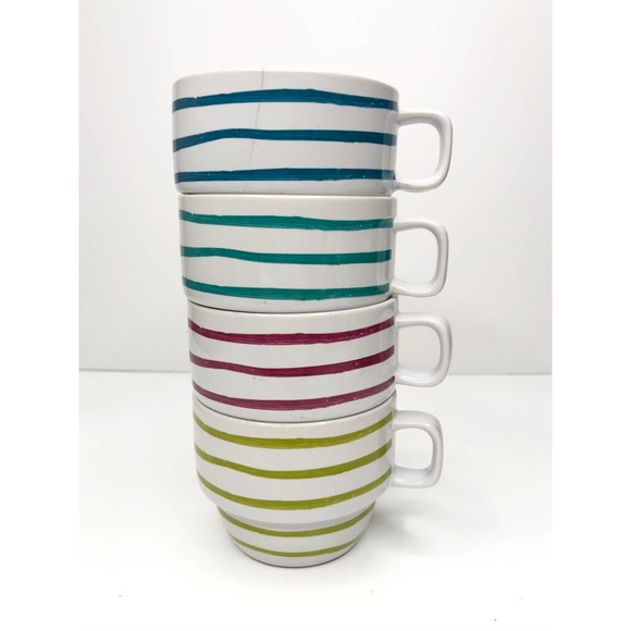 Cost Plus World Market Other - WORLD MARKET set of 4 white striped stackable coffee tea mugs cups 8oz